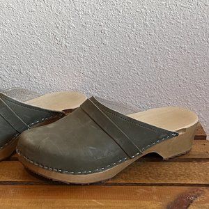 Nubuck Clogs, Olive Green Swedish Clogs
